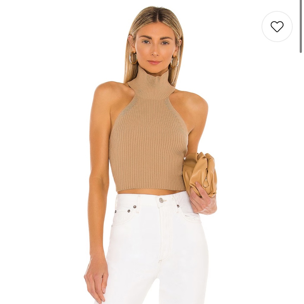Tan Ribbed Halter Crop Top